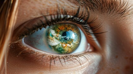 Wall Mural - a hyper realistic image of a beautiful woman's eye, with the IRIS of the eye is the globe.