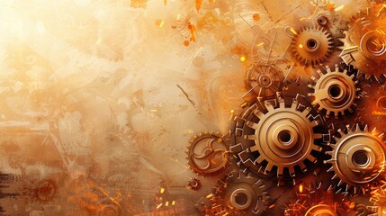 Aufkleber - Golden gears forming an industrial steampunk background