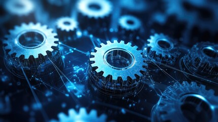 Aufkleber - Complex system of shiny metallic gears interlocking and turning