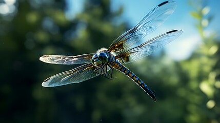 Wall Mural - A dynamic image showcasing a dragonfly in mid-flight, providing a clear and detailed view of its wings in high-definition