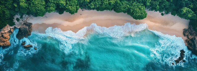 Wall Mural - Aerial View of a Secluded Beach with Turquoise Water and Foamy Waves