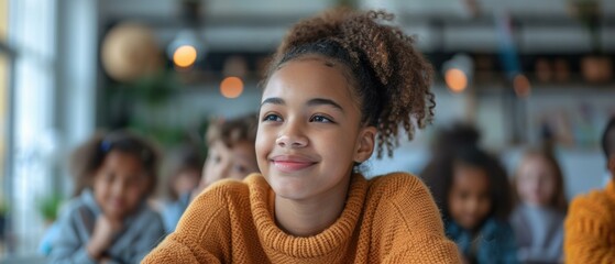 Poster - A young girl looks up with a smile. AI.