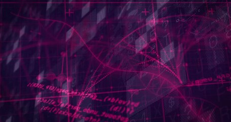 Sticker - Mathematical equations and graphs animation over abstract purple background