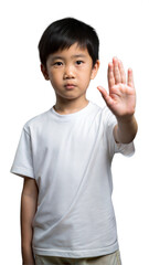 Wall Mural - young boy holding up his hand in stop gesture