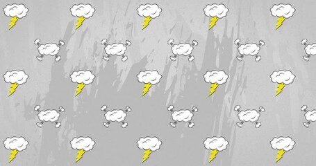 Wall Mural - clouds with lightning and rain animation over gray background
