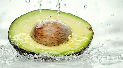 Wall Mural -   Avocado split in half with water splashing