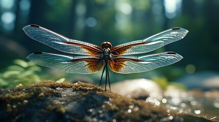 Wall Mural - An artful depiction of a dragonfly's wings in motion, conveying the sense of flight and the beauty of its delicate wing structure in high-resolution