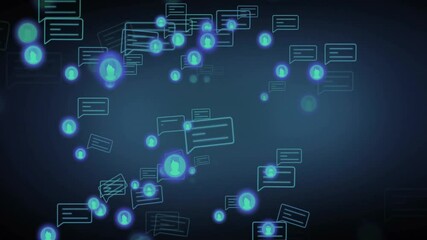 Chat bubbles and user icons animation over dark blue background
