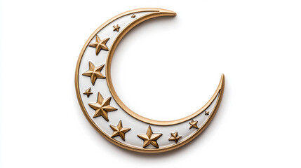 Poster - Crescent moon symbol adorned with star ornaments surrounded by elegant patterns and soft shadows isolated on white background representing Ramadan traditions 