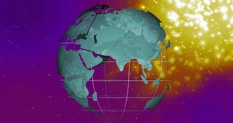 Wall Mural - rotating globe animation over colorful background with glowing particles