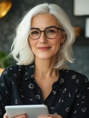 Wall Mural - Professional Woman with Silver Hair in Business Attire