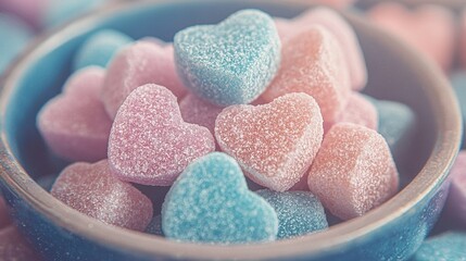 Wall Mural -  A heart-shaped candy bowl sits atop a bed of blue and pink marshmallows