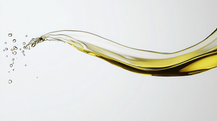 flowing olive oil with droplets against a light background