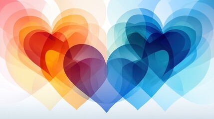 Canvas Print -   Group of heart-shaped shapes on blue, red, yellow, pink backgrounds with white background