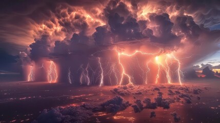 Canvas Print - multiple cloudtoground lightning strikes in stormy sky dramatic weather phenomenon