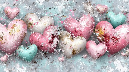 Wall Mural -   A collection of heart-shaped cookies placed on a table with icing and sprinkles