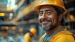 © kinara art design - A smiling construction worker in a hard hat on a building site, showcasing industry pride.