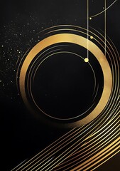 Wall Mural - Abstract black and gold background with a circle and lines.