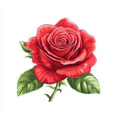 Poster - Vibrant vector-style red rose with elegant petals and thorns isolated on white background 