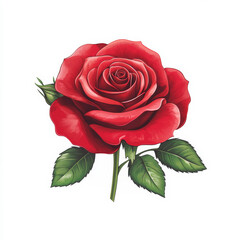 Poster - Vibrant vector-style red rose with elegant petals and thorns isolated on white background 