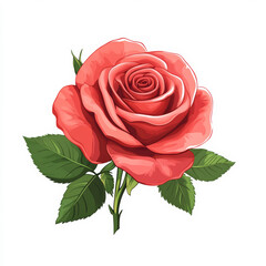 Sticker - Vibrant vector-style red rose with elegant petals and thorns isolated on white background 