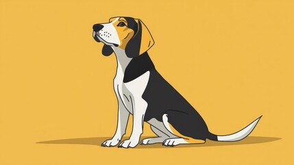 Wall Mural - A cartoon-style illustration of a beagle sitting against a yellow background.