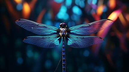 Wall Mural - An exquisite capture of a dragonfly's wings, highlighting the translucent quality and intricate patterns with remarkable clarity in