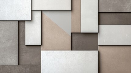 Wall Mural - Abstract tiles with overlapping, geometric shapes in muted tones, creating a layered, textured effect