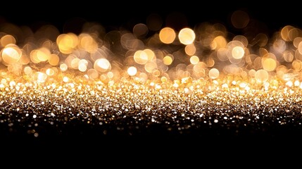 Sticker -  A black and gold glitter background with an abundance of small, golden circles at its base and a black background with a profusion of minute, golden circles