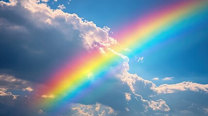 Wall Mural - Rainbow arching across a cloudy sky after a rainstorm.