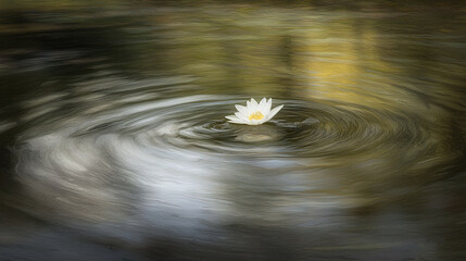 Sticker -   A white flower drifts on water's surface, droplets glistening