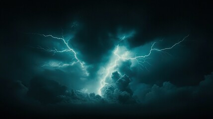 Wall Mural -   Black-and-white image of a massive storm cloud with a bolt of lightning emanating from its core