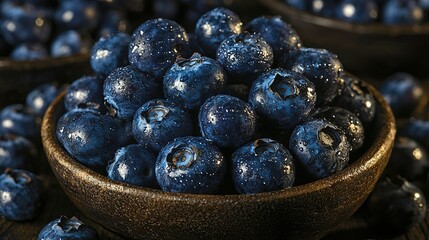 Sticker -   A bowl of blueberries sits atop a table, surrounded by other bowls brimming with the same juicy fruit