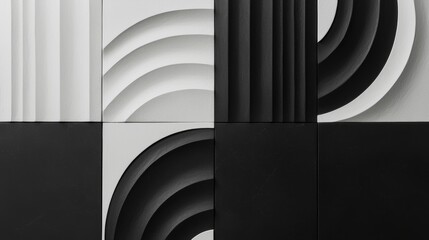 Wall Mural - Monochromatic wall tiles featuring abstract, textured patterns that add visual interest through shadow and light