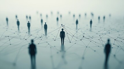 Silhouettes of People Connected by Network Lines Representing Social Connection and Digital Networking