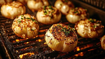   Cooking onions with herbs on top