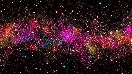 Canvas Print -  A black background adorned with an array of stars, predominantly pink and yellow, occupying the focal point of the image