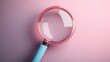 ©  Shomixer - A magnifying glass with a blue handle on a pink background, symbolizing the search for details and clarity in a simple yet artistic manner perfect for various concepts.