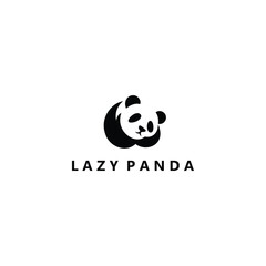 Sticker - Panda bear silhouette Logo design vector illustration. Funny Lazy Logo Panda animal logo.