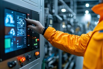 Worker Using Control Panel In Factory.