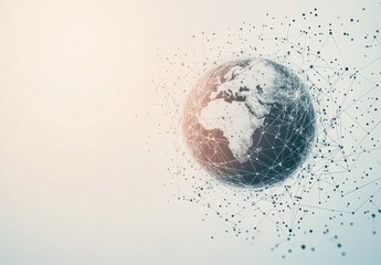 abstract global network concept with planet earth and connecting lines and dots, on a white backgrou