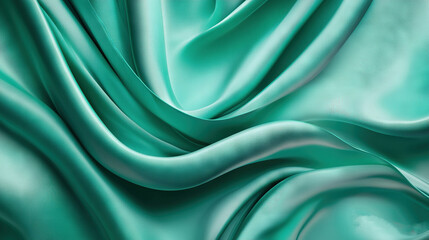 Poster -   A close-up image of green fabric with a wavy pattern along the edges