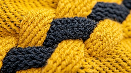 Wall Mural -   A close-up of a knitted blanket features black and yellow stripes on its top and bottom