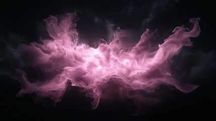 Wall Mural -   A black background with pink smoke in the center of the image