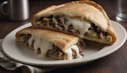 Sticker - philly cheesesteak calzone with peppers and onions