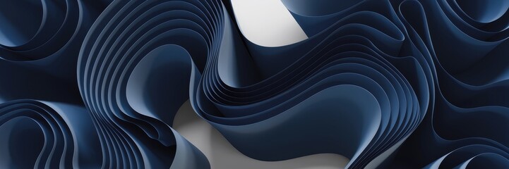 Wall Mural - Abstract Curved Paper Background Design with Navy Gradient Colors