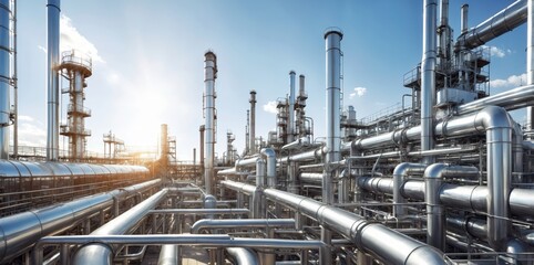 industrial refinery with metal pipes and towers
