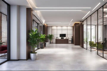 Wall Mural - 3D Rendered Computer-Generated Modern Office Entrance Lobby Architectural Visualization 