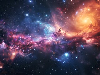 Wall Mural - A vibrant cosmic nebula filled with colorful gas and brilliant stars in the depths of space captured beautifully at night