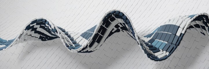 Sticker - Abstract 3D Waves on White Mosaic Background, Modern Technology Illustration, Geometric Shapes Render.